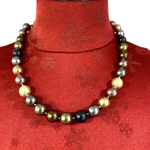 Multicolor Gray Silver Pearl Beads Collar Necklace Chunky Knotted Vintage 1980's